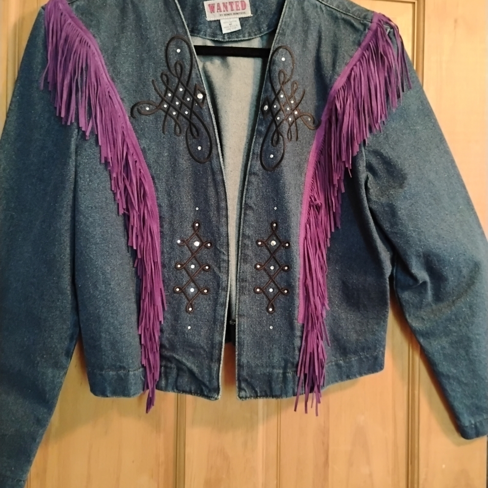 Wanted Women's Denim Jacket with Purple Fringe